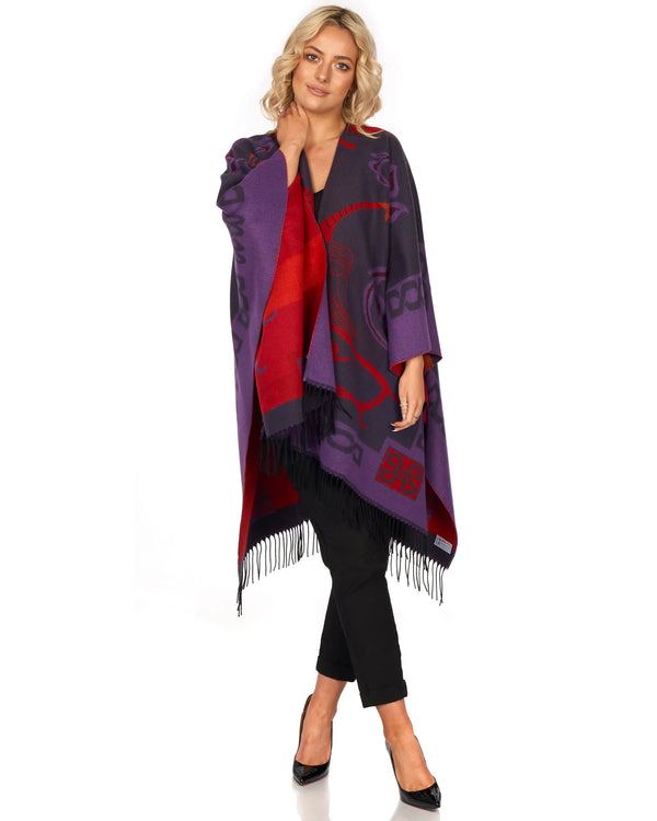 Jimmy Hourihan Fringed Celtic Shawl- Purple/Red