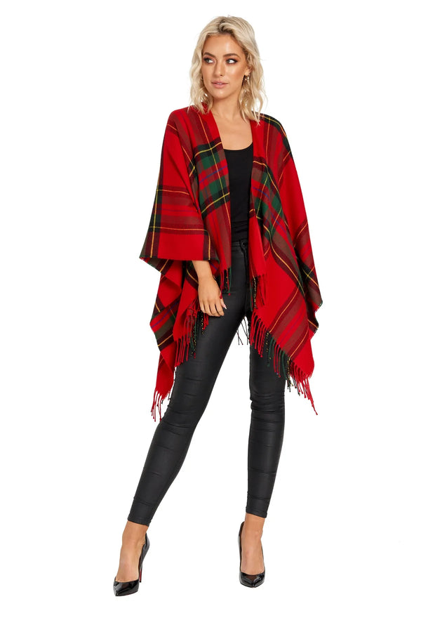 Jimmy Hourihan Fringed Red Plaid Shawl