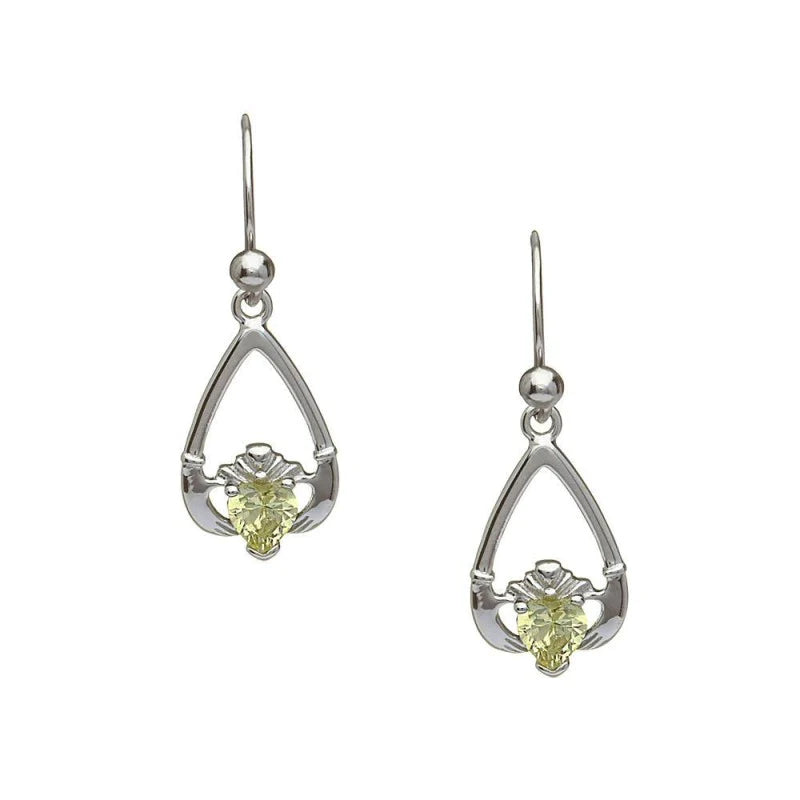 Sterling Silver Claddagh Birthstone Earrings