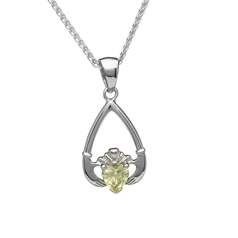 Sterling Silver Claddagh Birthstone Necklace