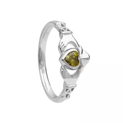 Sterling Silver Claddagh Birthstone Rings