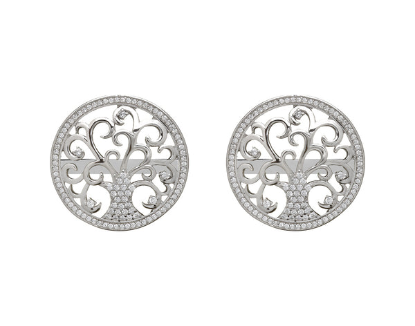 Sterling Silver Tree of Life Stud Earrings with CZ Stones