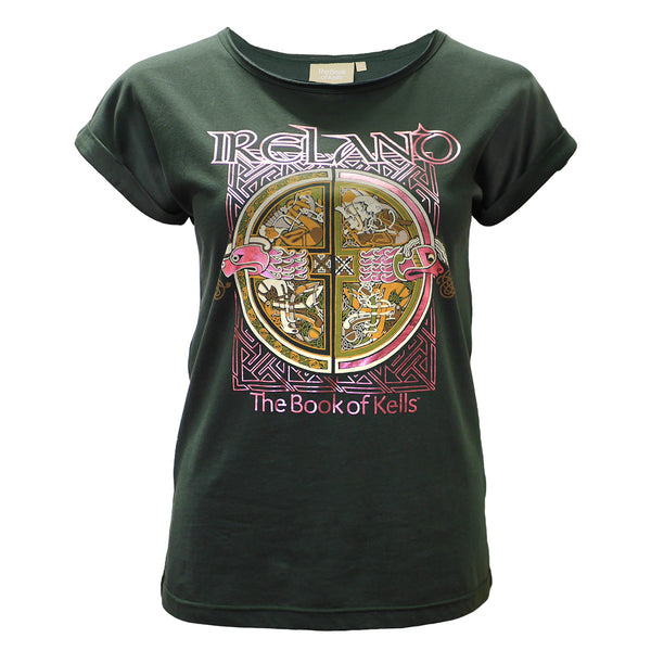 Book of Kells Green and Rose Gold Foiling Ireland Ladies T-Shirt