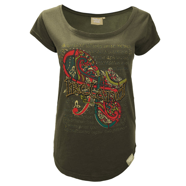 Book of Kells Green Ireland Stud Ladies T-Shirt