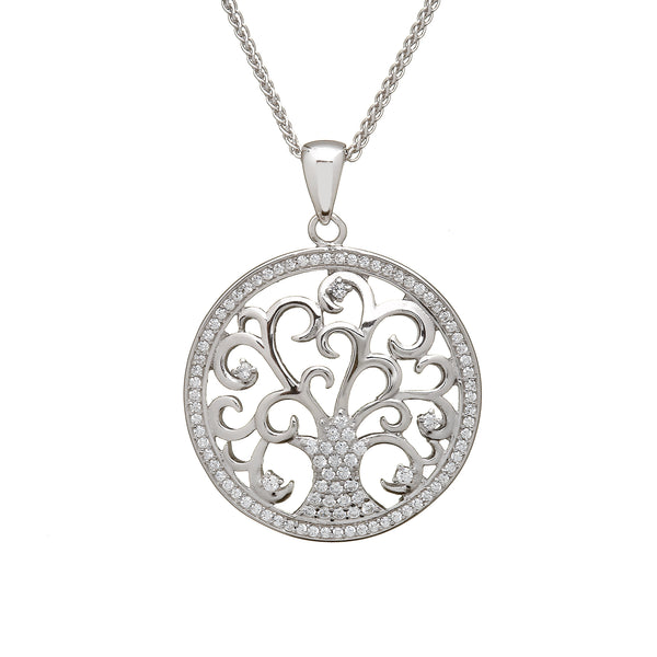 Sterling Silver Tree of Life Necklace with CZ Stones