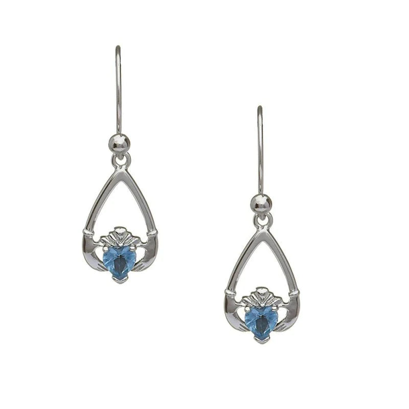 Sterling Silver Claddagh Birthstone Earrings