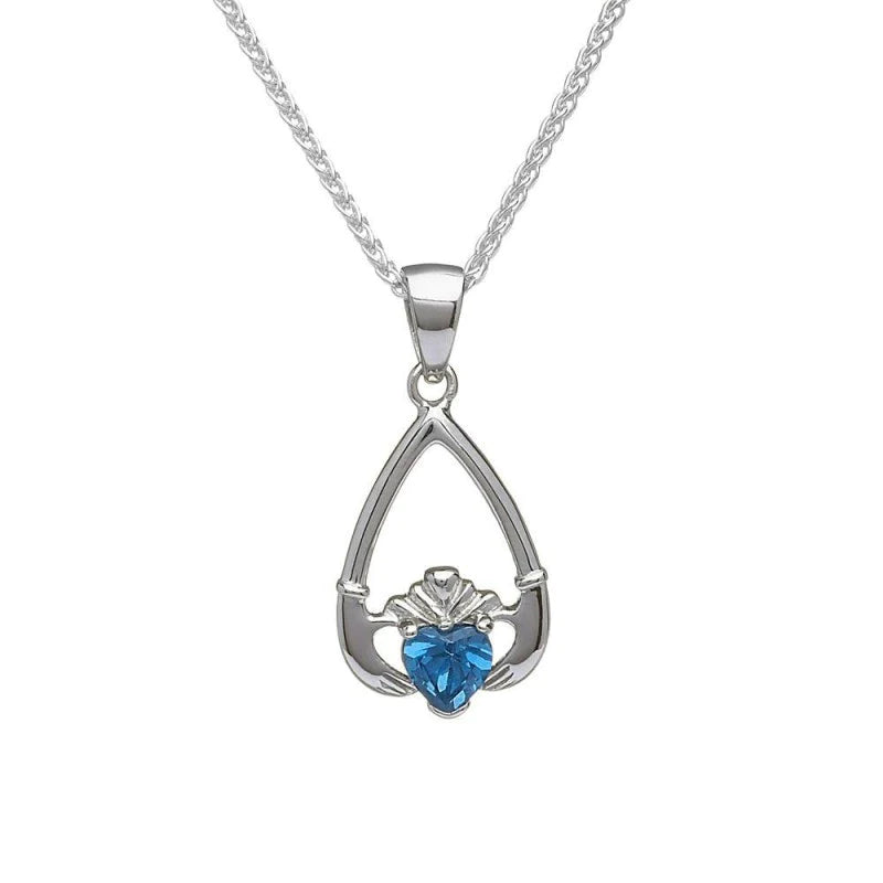 Sterling Silver Claddagh Birthstone Necklace