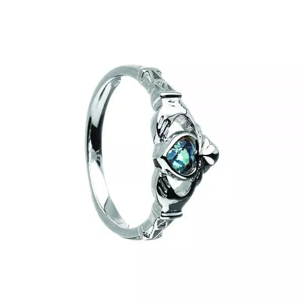 Sterling Silver Claddagh Birthstone Rings