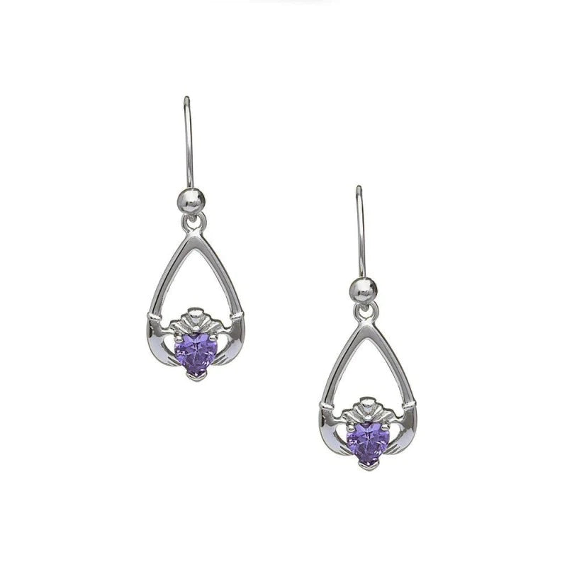 Sterling Silver Claddagh Birthstone Earrings