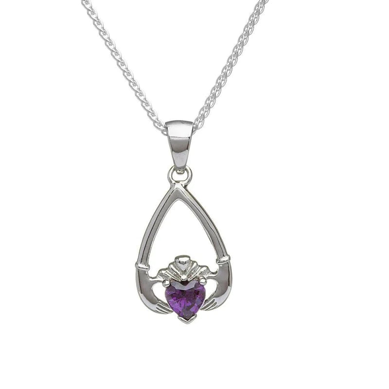 Sterling Silver Claddagh Birthstone Necklace