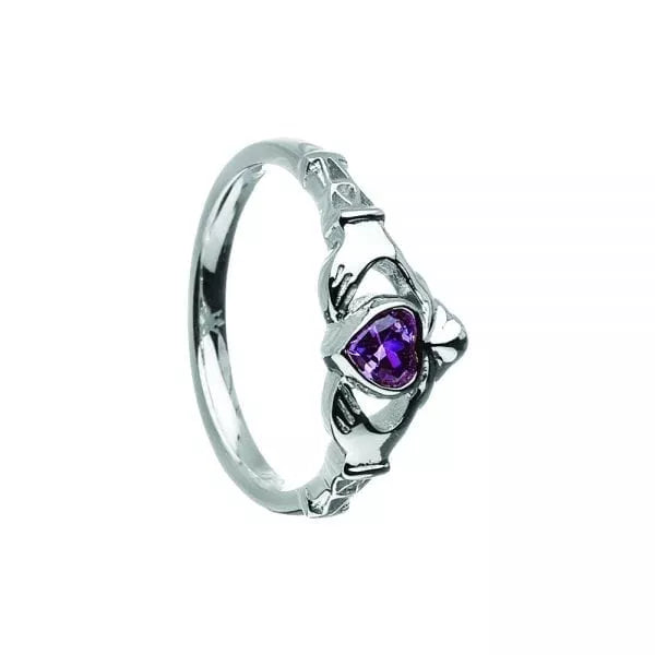 Sterling Silver Claddagh Birthstone Rings