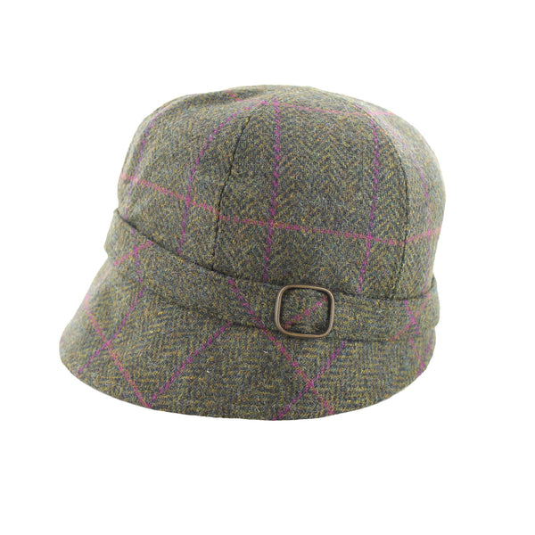 Mucros Weavers Forest Green Check Tweed Flapper Cap 150