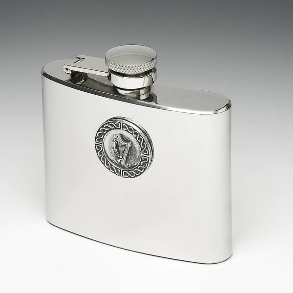 Mullingar Pewter Celtic Harp Hip Flask