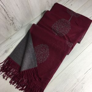 Double Sided Tree Scarf- Burgundy/Grey