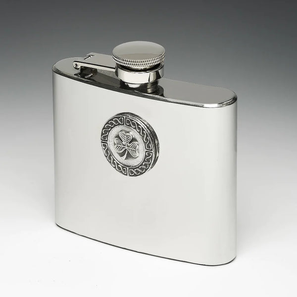 Mullingar Pewter Shamrock Celtic Knot Hip Flask