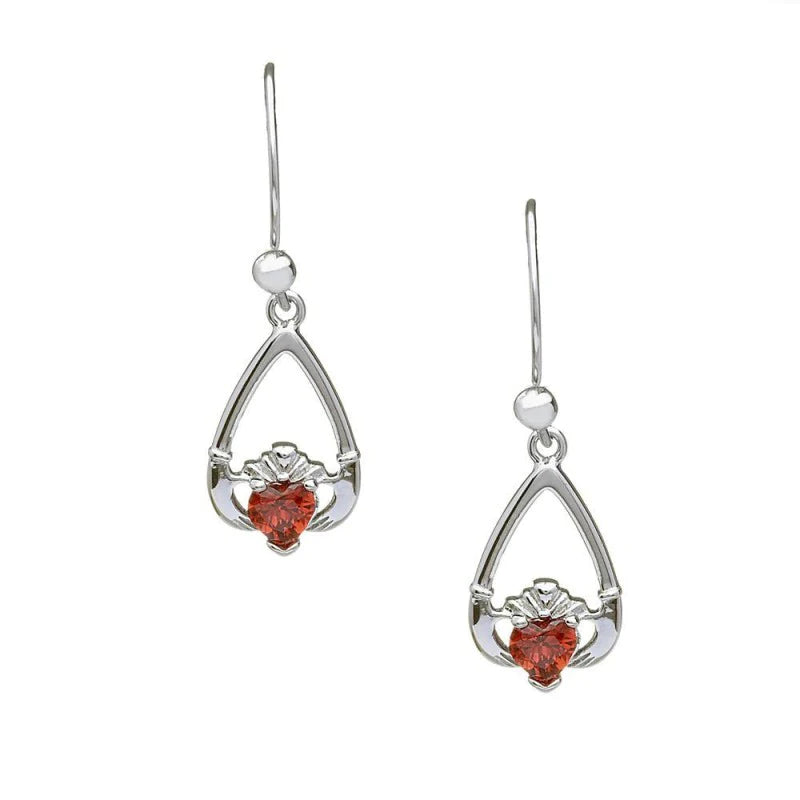 Sterling Silver Claddagh Birthstone Earrings