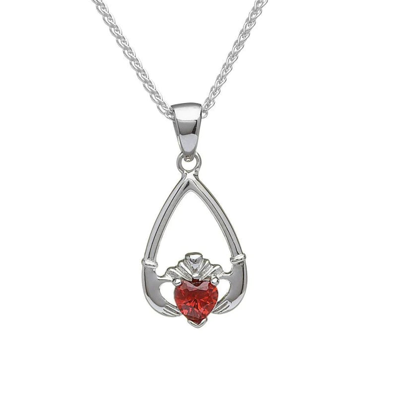 Sterling Silver Claddagh Birthstone Necklace