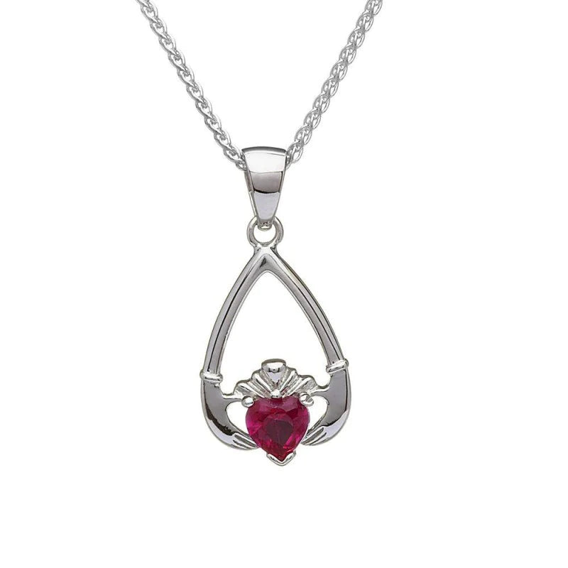 Sterling Silver Claddagh Birthstone Necklace