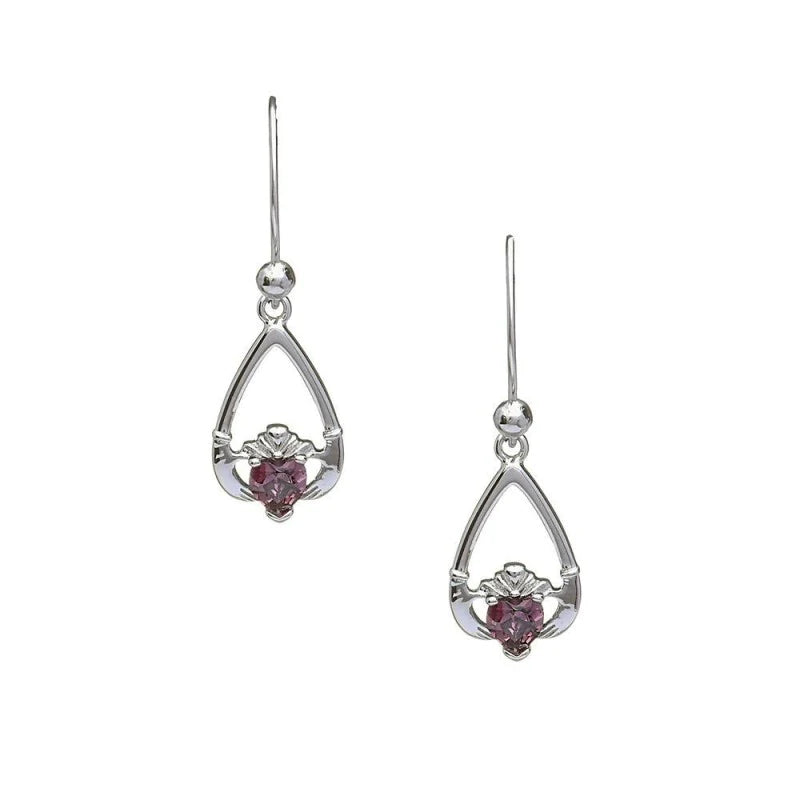 Sterling Silver Claddagh Birthstone Earrings