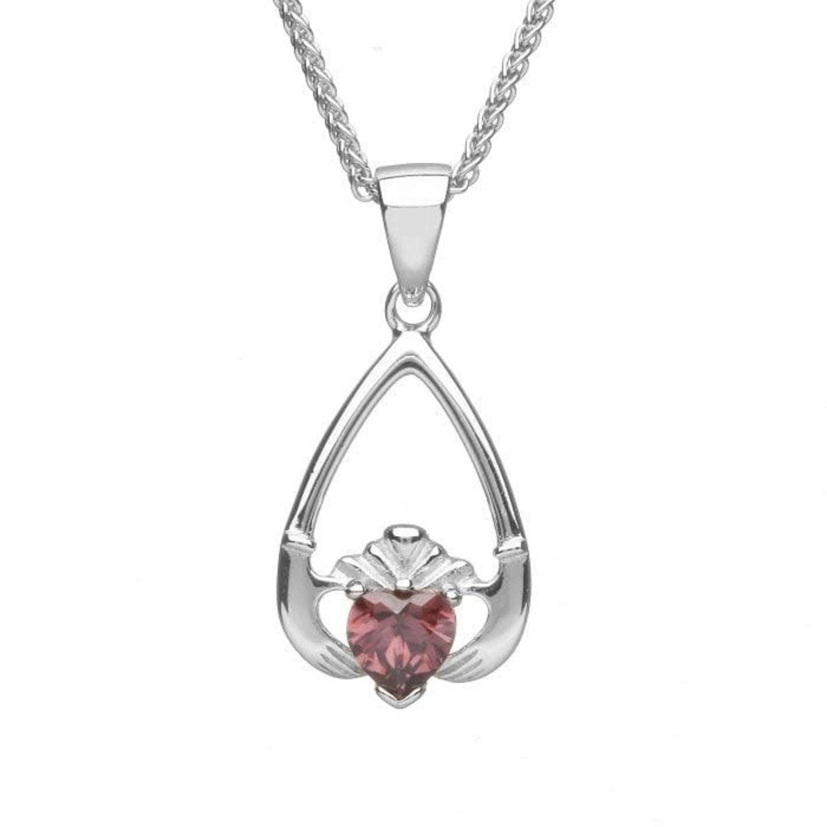 Sterling Silver Claddagh Birthstone Necklace