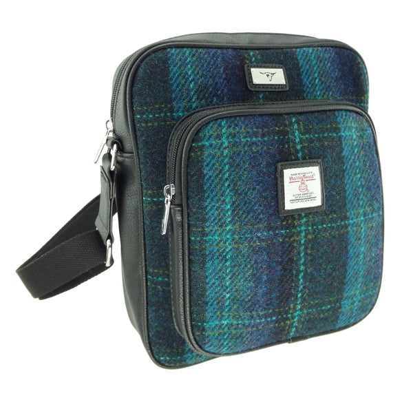 Glen Appin Blue and Turquoise Overcheck Harris Tweed Travel Bag