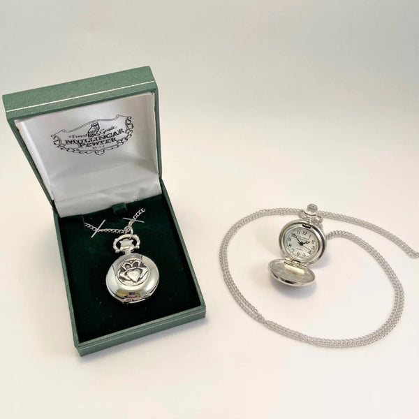 Mullingar Pewter Claddagh Pocket Watch Necklace