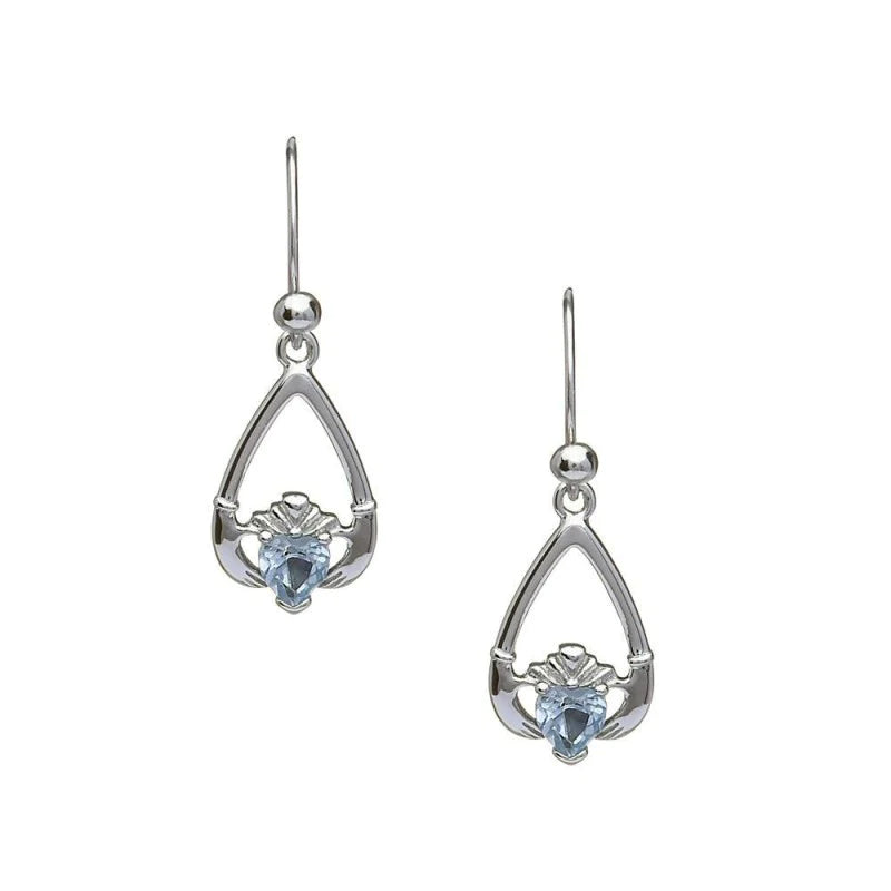 Sterling Silver Claddagh Birthstone Earrings