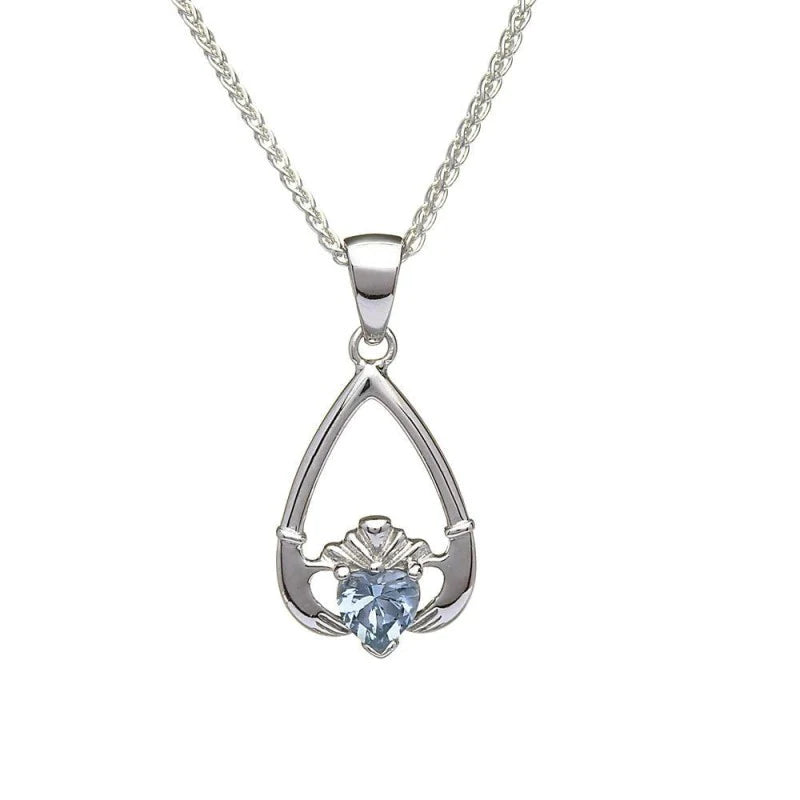 Sterling Silver Claddagh Birthstone Necklace