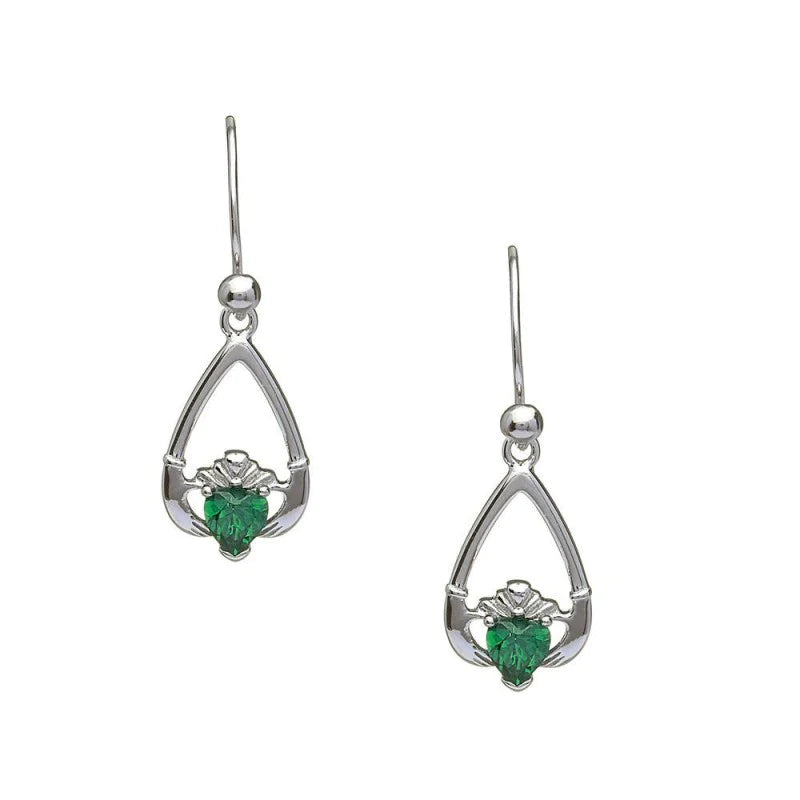 Sterling Silver Claddagh Birthstone Earrings