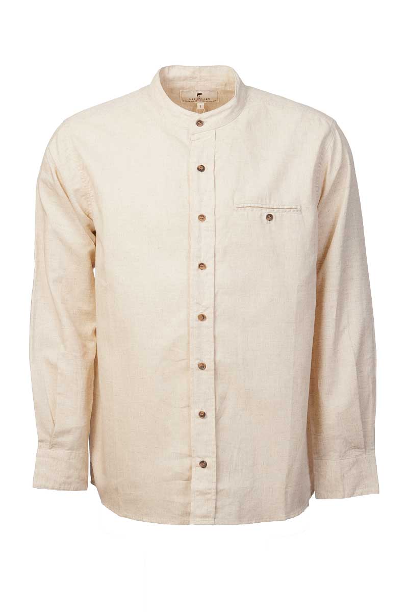 Men's Irish Collarless Linen Grandad Shirt - Natural Beige