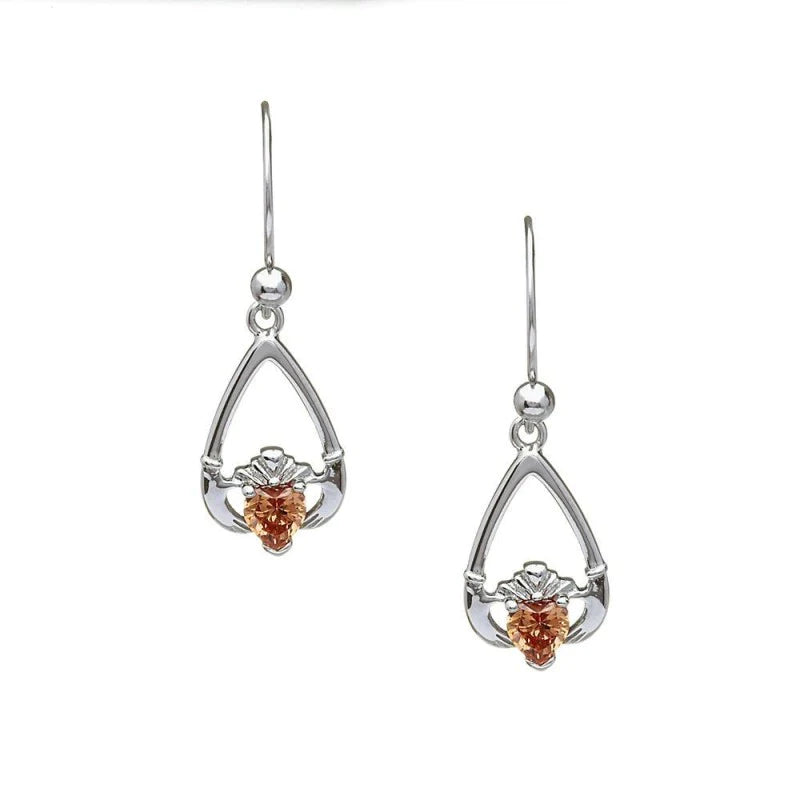 Sterling Silver Claddagh Birthstone Earrings