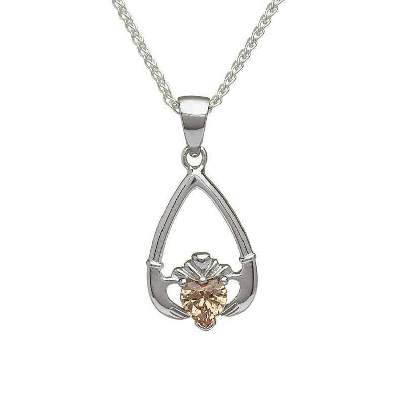 Sterling Silver Claddagh Birthstone Necklace