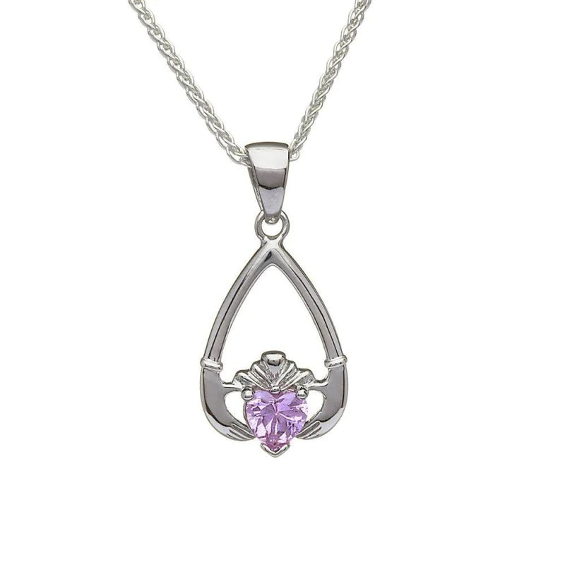 Sterling Silver Claddagh Birthstone Necklace