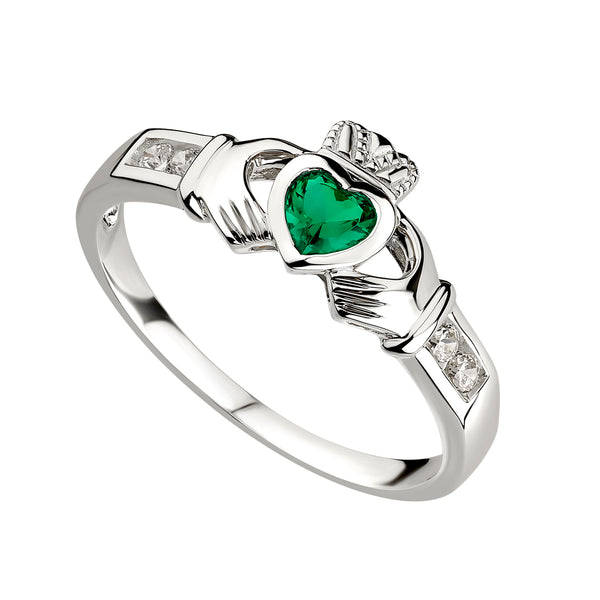 Sterling Silver Emerald Claddagh Ring