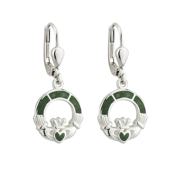 Connemara Marble and Sterling Silver Claddagh Drop Earrings