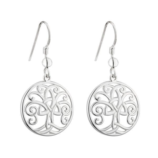 Sterling Silver Tree of Life Trinity Knot Drop Earrings