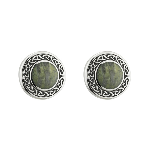 Connemara Marble and Sterling Silver Round Celtic Knot Stud Earrings