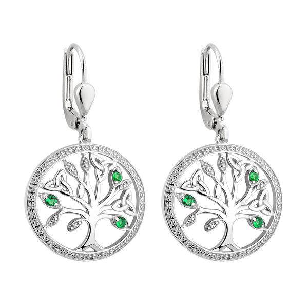 Sterling Silver Green Crystal and CZ Illusion Tree of Life Earrings