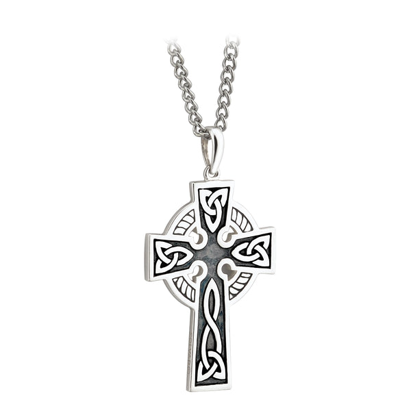 Men's Double Sided Oxidized Sterling Silver Celtic Cross