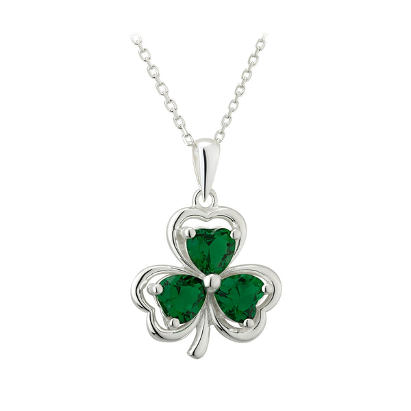 Sterling Silver Green Crystal Shamrock Necklace