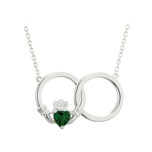 Sterling Silver Claddagh Necklet with Green Crystal