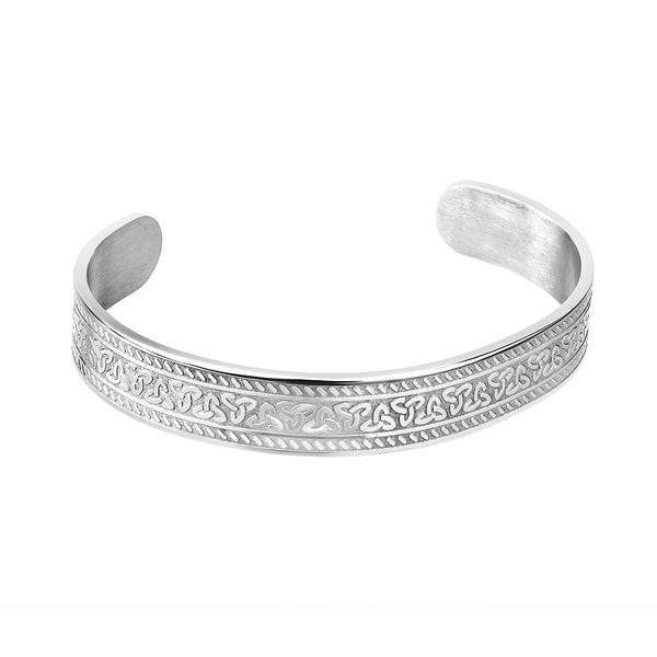 Stainless Steel Engraved Trinity Knot Celtic Cuff Bangle