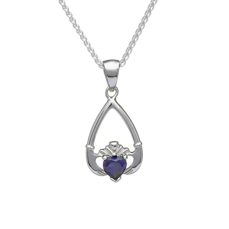 Sterling Silver Claddagh Birthstone Necklace