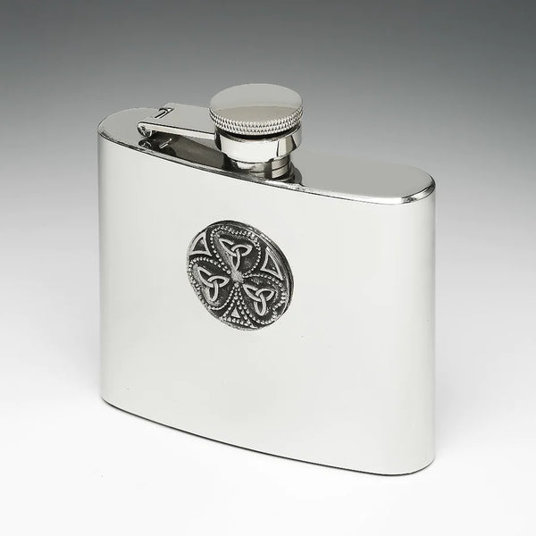 Mullingar Pewter Trinity Knot Shamrock Hip Flask