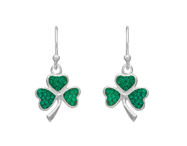 Shamrock Drop Earrings with Green CZ Stones