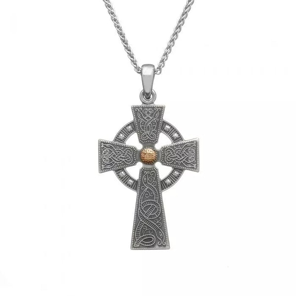 Antiqued Silver & Rose Gold Bead Cross Celtic Warrior- Medium