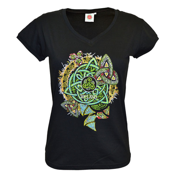 Ladies Black Ireland Shamrock Colour Knot T-Shirt