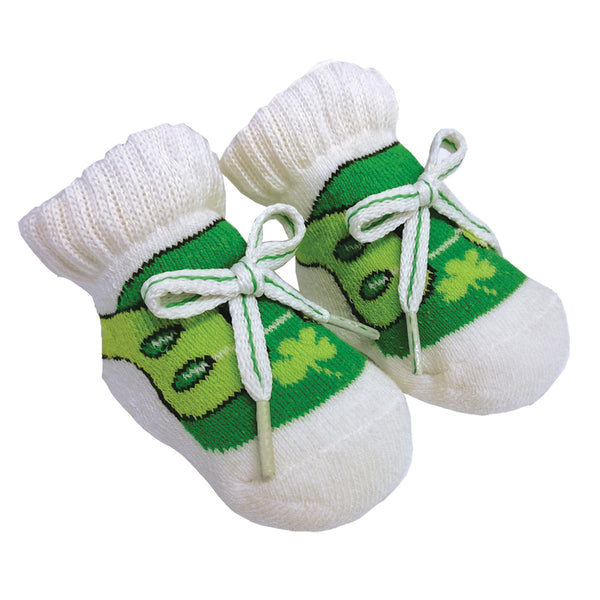 Green and White Shamrock Shoes Newborn Booties