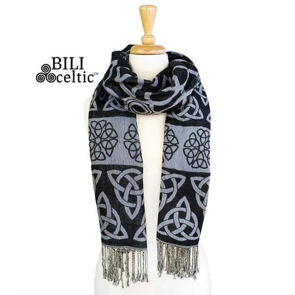 Anne Trinity Celtic Knot Scarf - Black/Iridescent Blue - The Celtic Gift Store - Scarves & Shawls