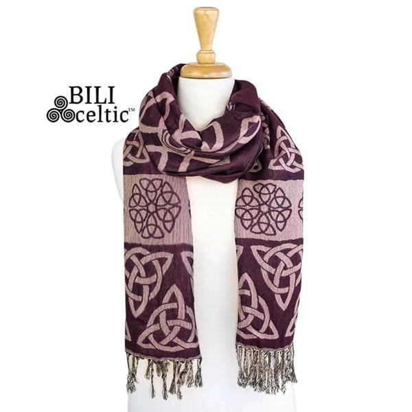 Anne Trinity Celtic Knot Scarf - Maroon/Rose - The Celtic Gift Store - Scarves & Shawls